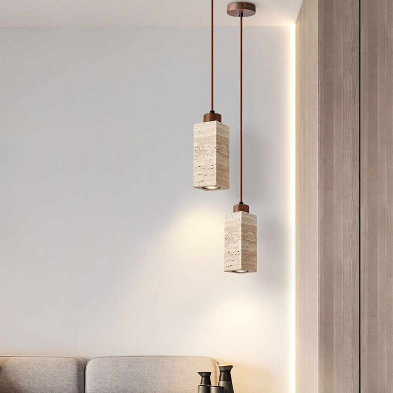 Wabi-Sabi Solid Wood & Stone Island Light Chandelier - 1/2/3-Light Rustic Fixture