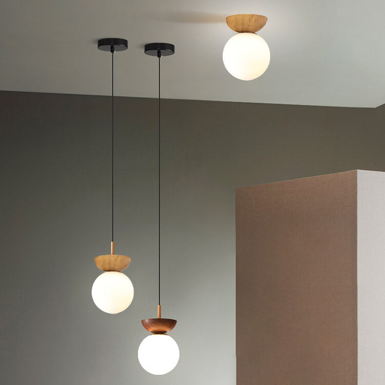 Modern Minimalist Glass Iron Orb 1-Light Semi-Flush Mount Pendant for Living Room Lighting