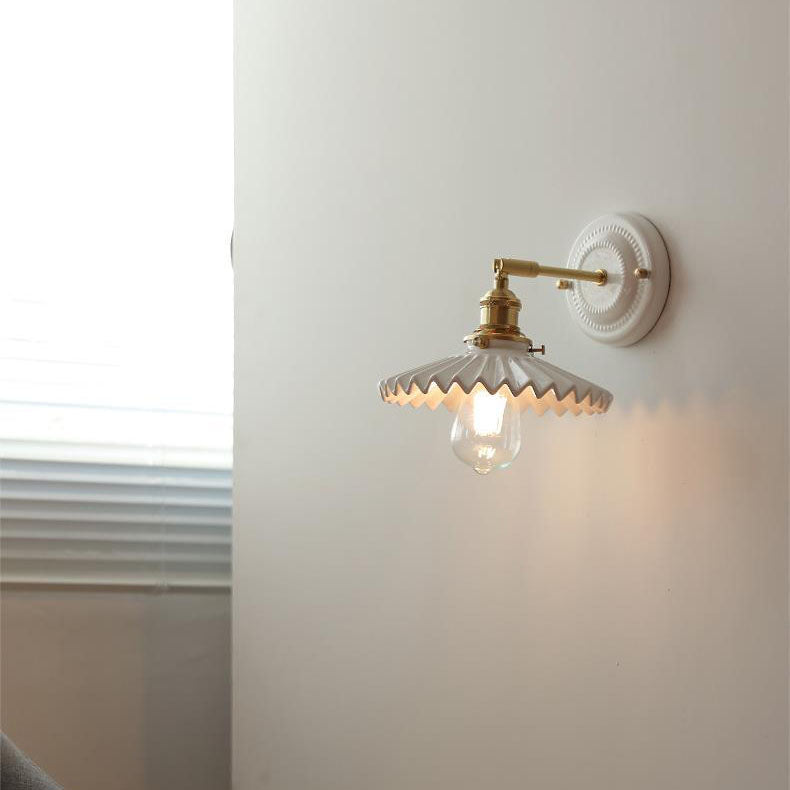 Vintage Round Ceramic Brass Wall Sconce Lamp - 1-Light Living Room Lighting