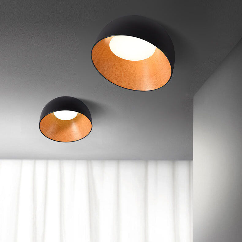 Minimalist Wooden Bowl Iron LED Ceiling Light Fixture