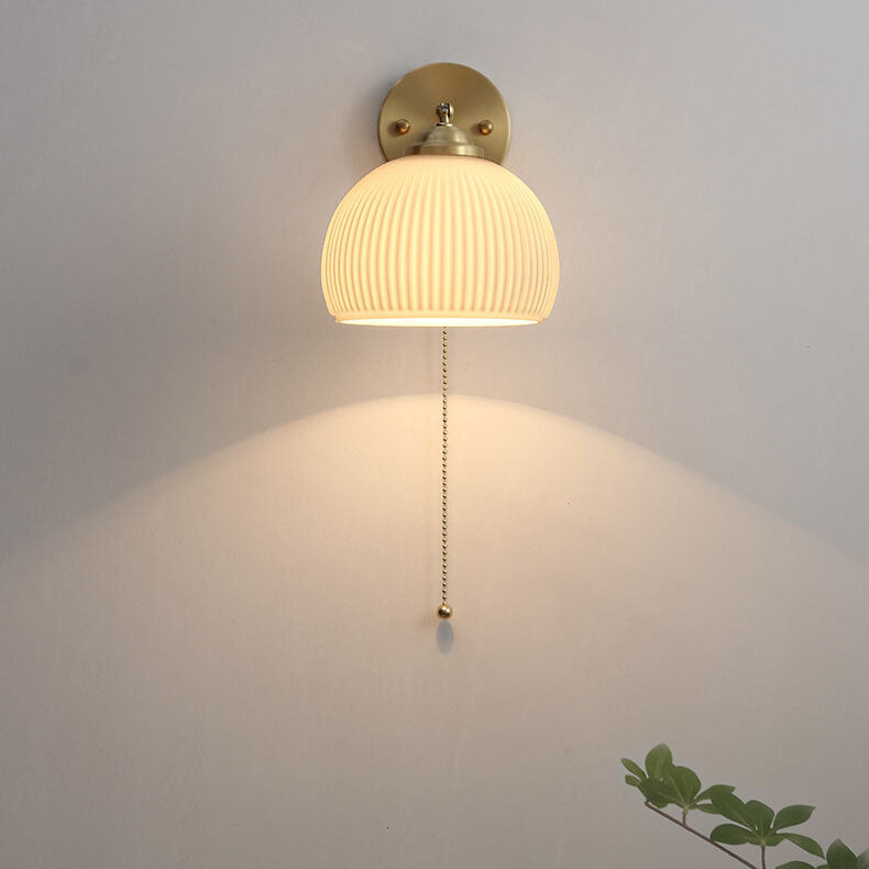 Contemporary Nordic Striped White Glass Brass Wall Sconce Lamp for Bedroom