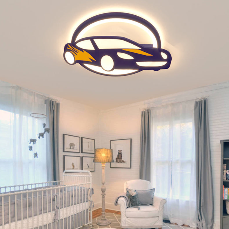 Contemporary Creative Iron Acrylic Cartoon Sports Car LED Kids Flush Mount Ceiling Light Bedroom Lighting Playroom Decor Childrens Room Ceiling Fixture Bright Colorful Design Energy Efficient Lighting Kids Room Ceiling Light Fixture Fun Sports Car Theme A