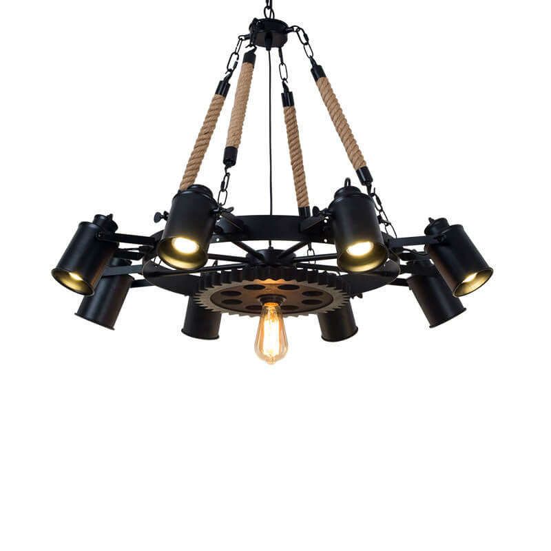 Contemporary Industrial Retro Wrought Iron Hemp Rope Chandelier - 7/9/11 Lights for Living Room