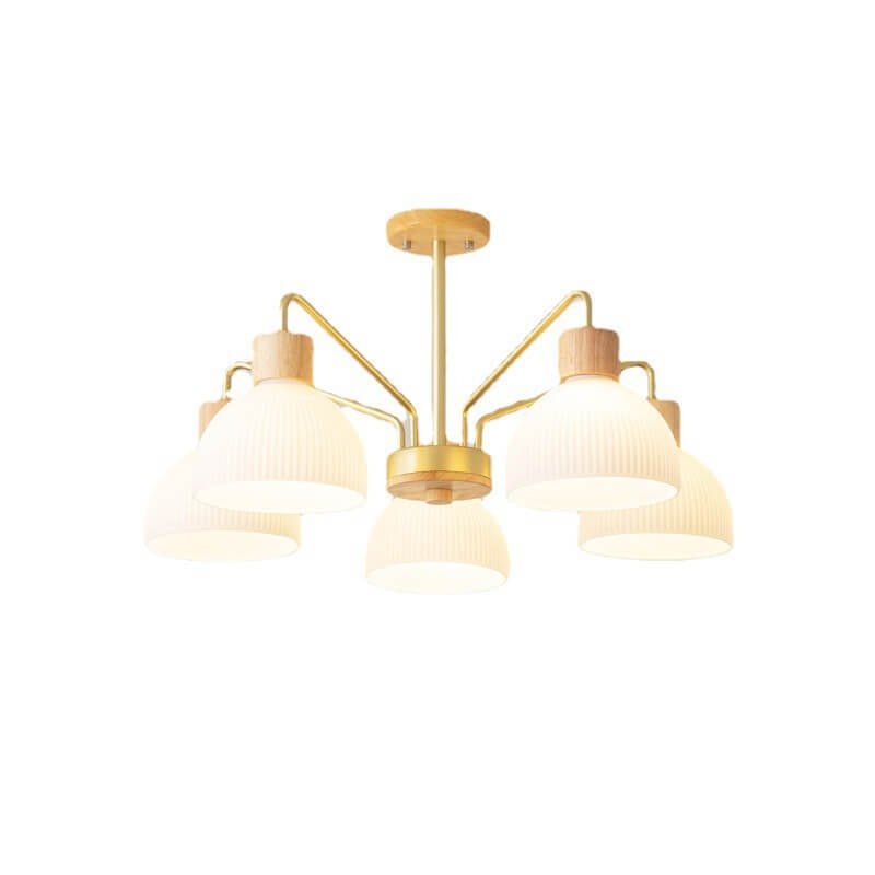 Nordic Vintage Wooden Glass Dome Chandelier 3/5 Light Fixture