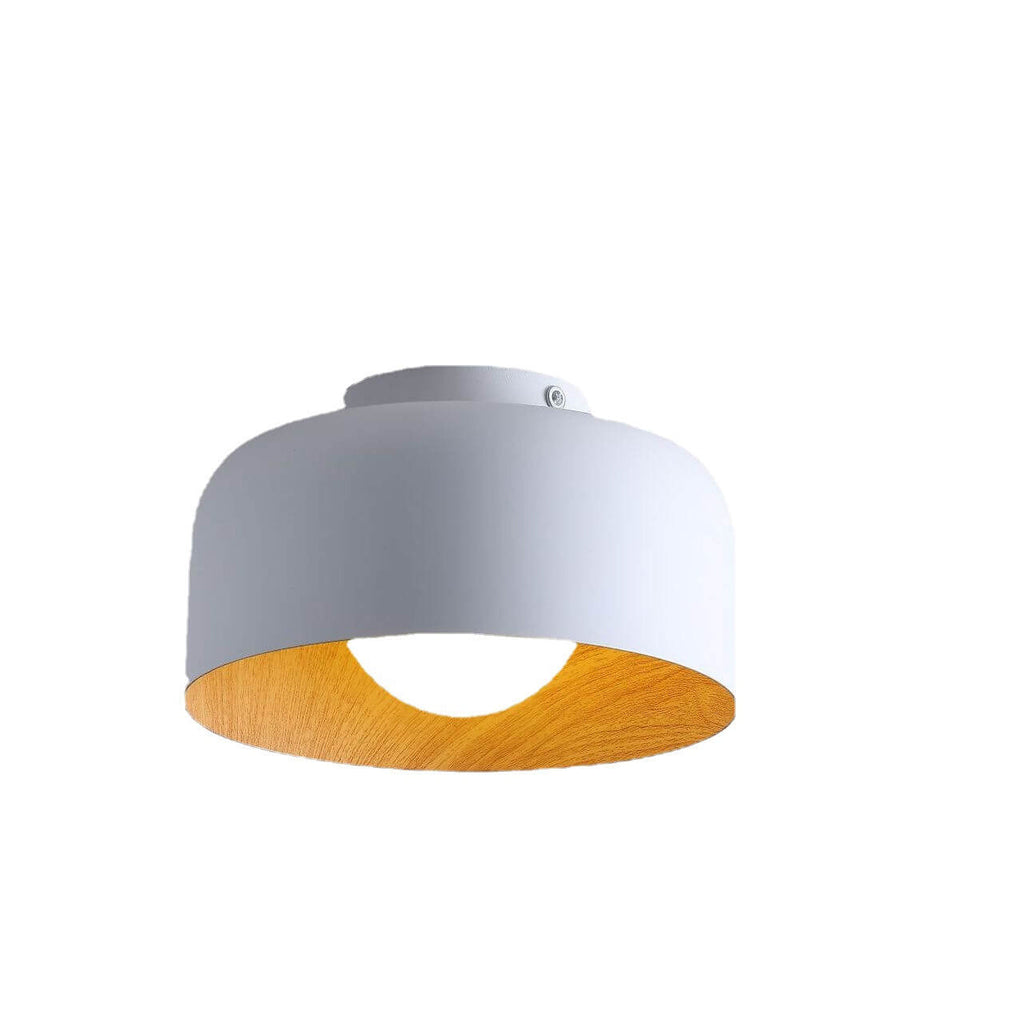 Minimalist Dome Wood Grain Iron 1-Light Semi-Flush Mount Ceiling Fixture
