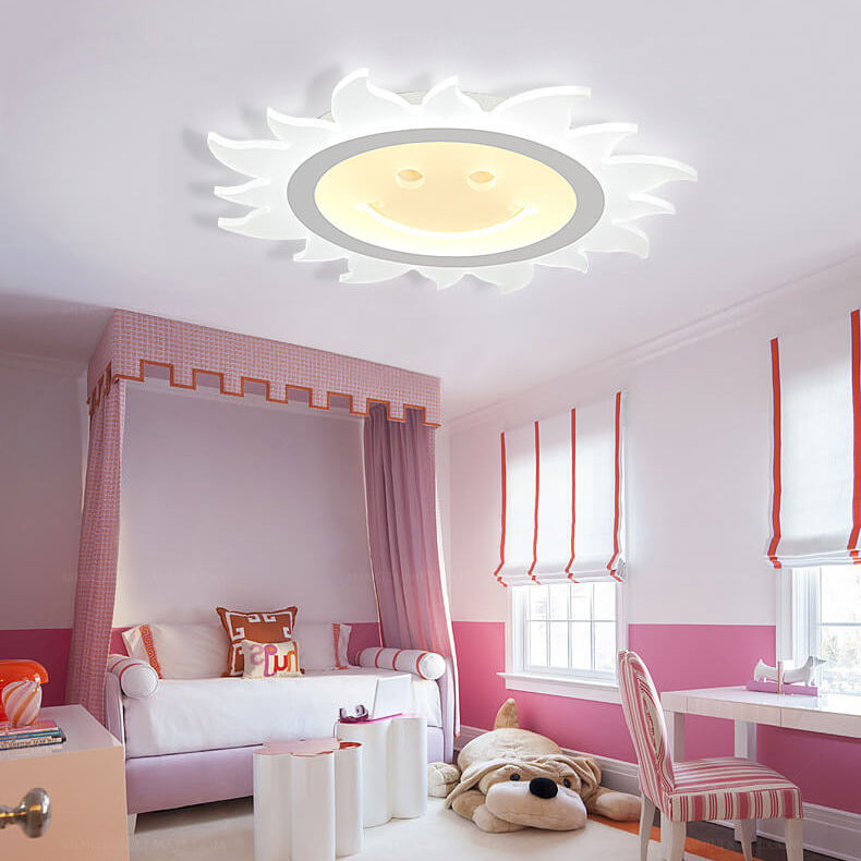 Creative Cartoon Smiley Sun LED Flush Mount Ceiling Light for Kids Room, Nursery, Playroom, Brighten Spaces, Fun Design, Energy-Efficient Lighting, Cute Sun Lamp, Decorative Ceiling Fixture, Childrens Room Decor, Unique Indoor Lighting Solutions