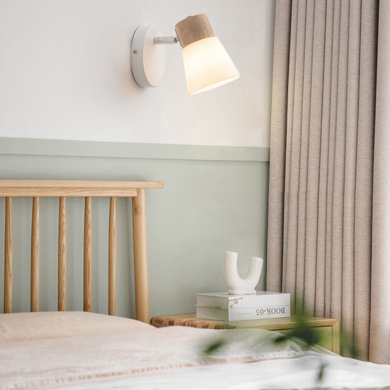 Modern Minimalist Horn Vanity Light Sconce - Rubber Wood & Iron Glass 1/2 Light Lamp