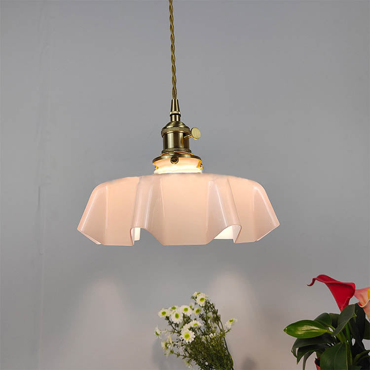 Traditional Japanese Cream Petal Glass Iron Pendant Light for Dining Room