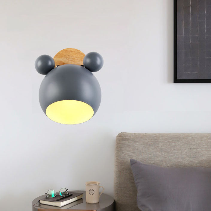 Nordic Cartoon Bear Dome 1-Light Kids Wall Sconce Lamp for Nursery, Children's Room Lighting, Playroom Decor, Cute Animal Wall Light, Adjustable LED, Ceiling Mount, Soft Nightlight, Baby Room Wall Fixture, Unique Kids' Bedroom Decor, Eco-Friendly Design