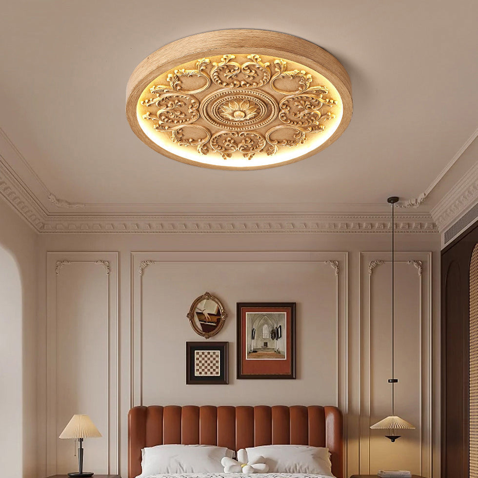 Modern Minimalist LED Flush Mount Ceiling Light - Carved Iron and Resin Acrylic Design for Bedroom