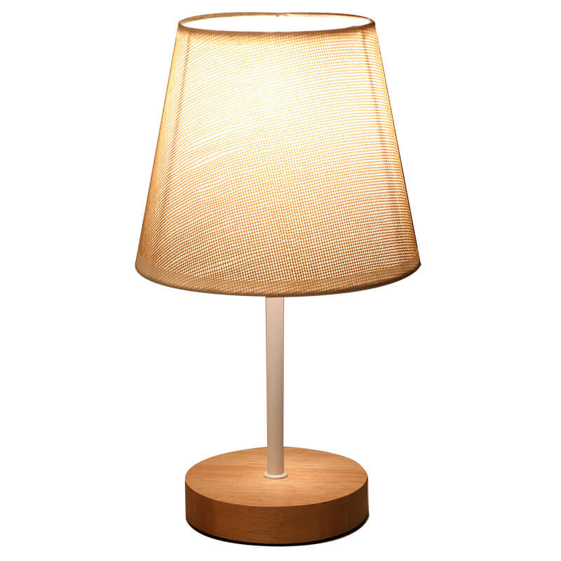 Contemporary Nordic Solid Wood Fabric Cone LED Table Lamp - Living Room & Bedroom Lighting