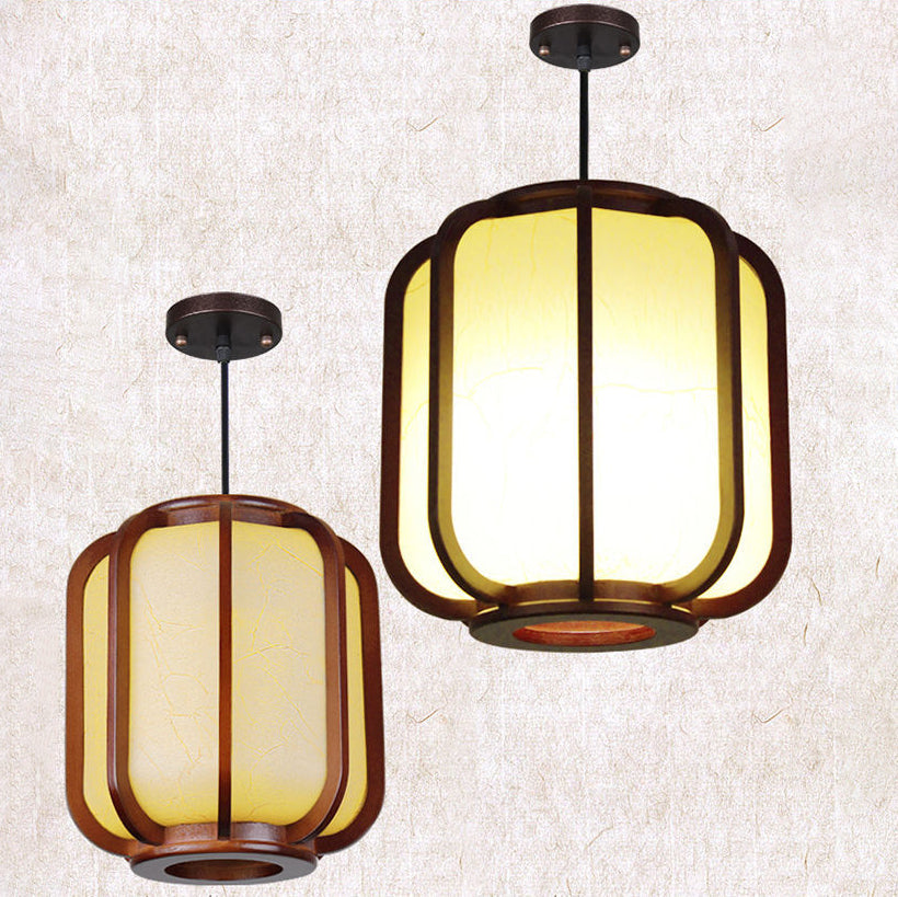 Traditional Chinese Faux Sheepskin Wooden Lantern Pendant Light - 1-Light for Living Room