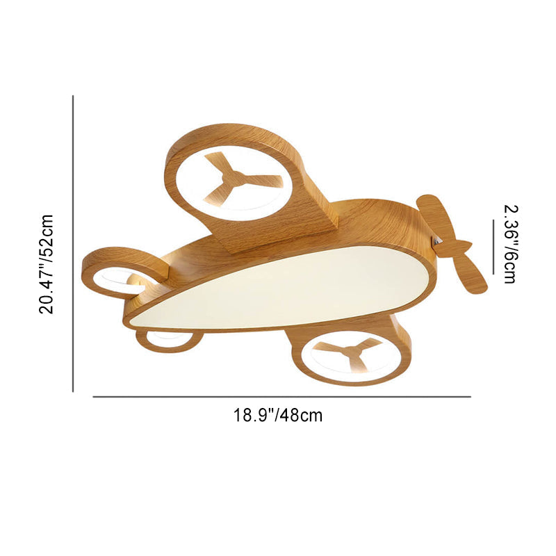 Cartoon Creative Wood Grain Aircraft LED Kids Flush Mount Ceiling Light Baby Nursery Room Decor Boys Girls Ceiling Lamp Kids Bedroom Lighting Childrens Sky Airplane Theme Light Fixtures