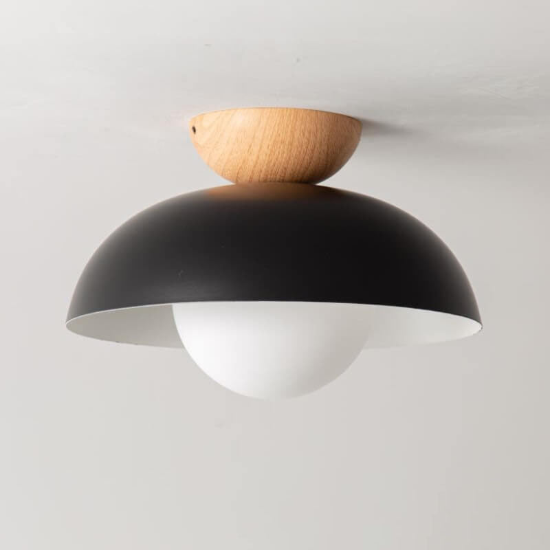 Modern Wrought Iron Log Bowl Semi-Flush Mount Ceiling Light - 1-Light Fixture