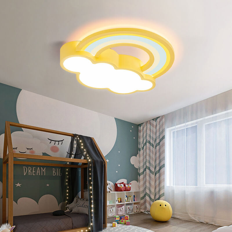 Childlike Rainbow Cloud LED Flush Mount Light for Kids' Room, Nursery, Ceiling Fixture, Colorful Light Decoration