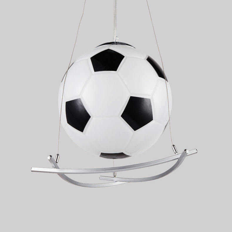 Contemporary Creative Kids Cartoon Soccer Glass Aluminum 1-Light Kids Pendant Light for Bedroom Hanging Fixture Decorative Playroom Ceiling Light Fixture Soccer Theme Kids Room Lighting