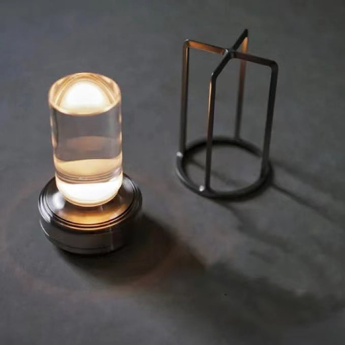 Nordic Vintage Aluminum Acrylic USB Rechargeable Night Light Table Lamp, Modern Minimalist LED Bedside Lamp, Soft Warm Light for Bedroom, Living Room, Home Decor, Adjustable Brightness, Portable Nightstand Light, Stylish Decorative Lighting Solution