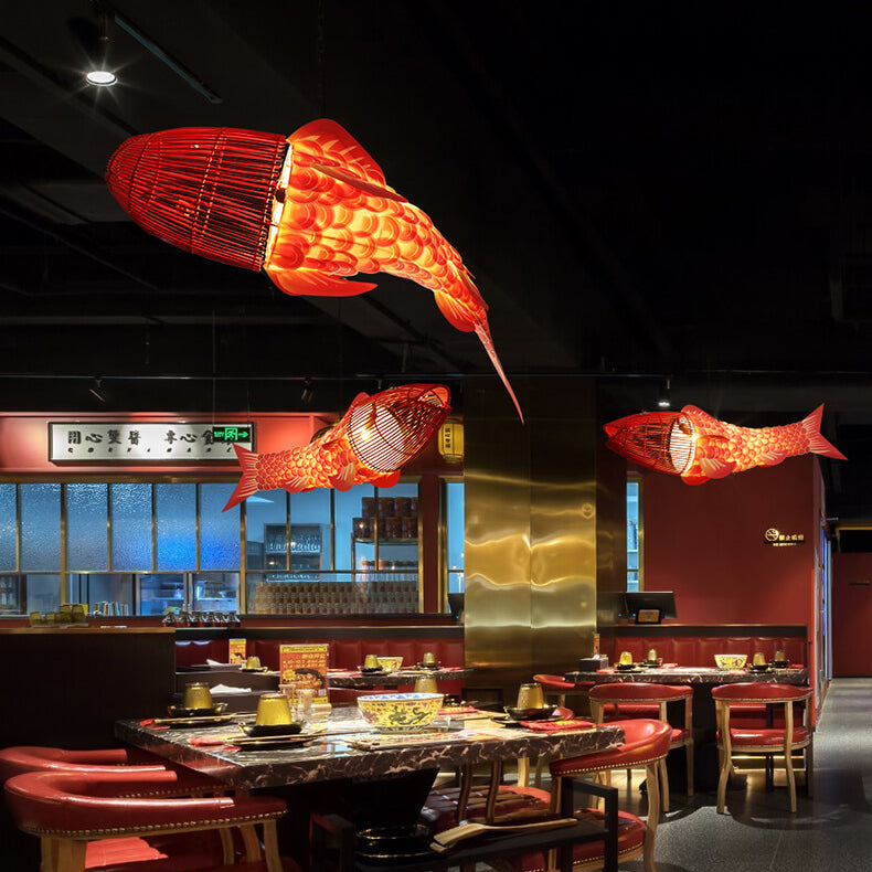 Traditional Chinese Koi Fish Chandelier - Iron PVC Fabric 2/4 Light Dining Room Decor