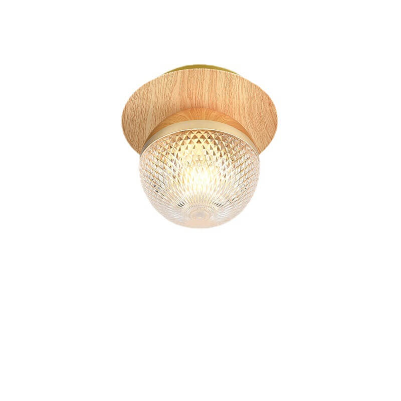 Traditional Japanese Glass Iron Woodgrain Semi-Flush Mount Ceiling Light