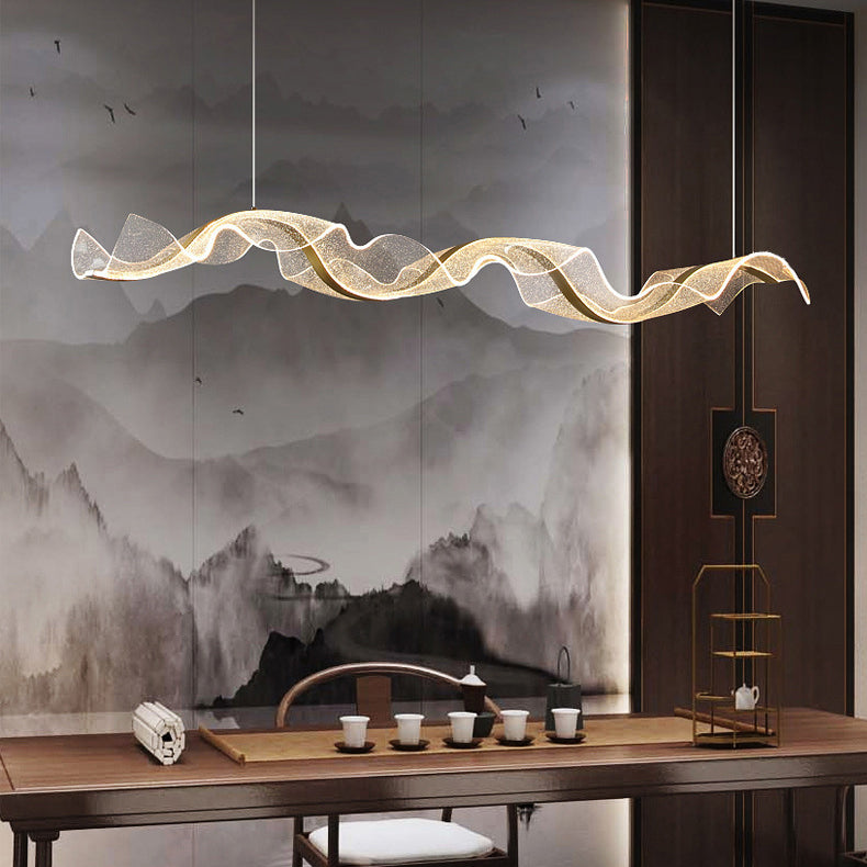 Contemporary Acrylic LED Ribbon Chandelier for Dining Room Island Light
