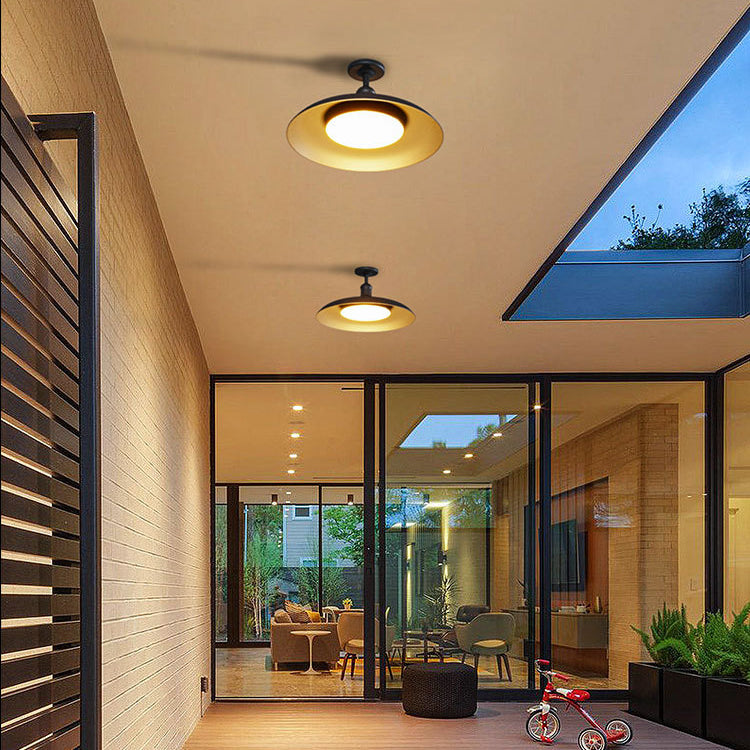 Contemporary Scandinavian Carbonized Steel Waterproof Semi-Flush Mount Light for Outdoor Patio