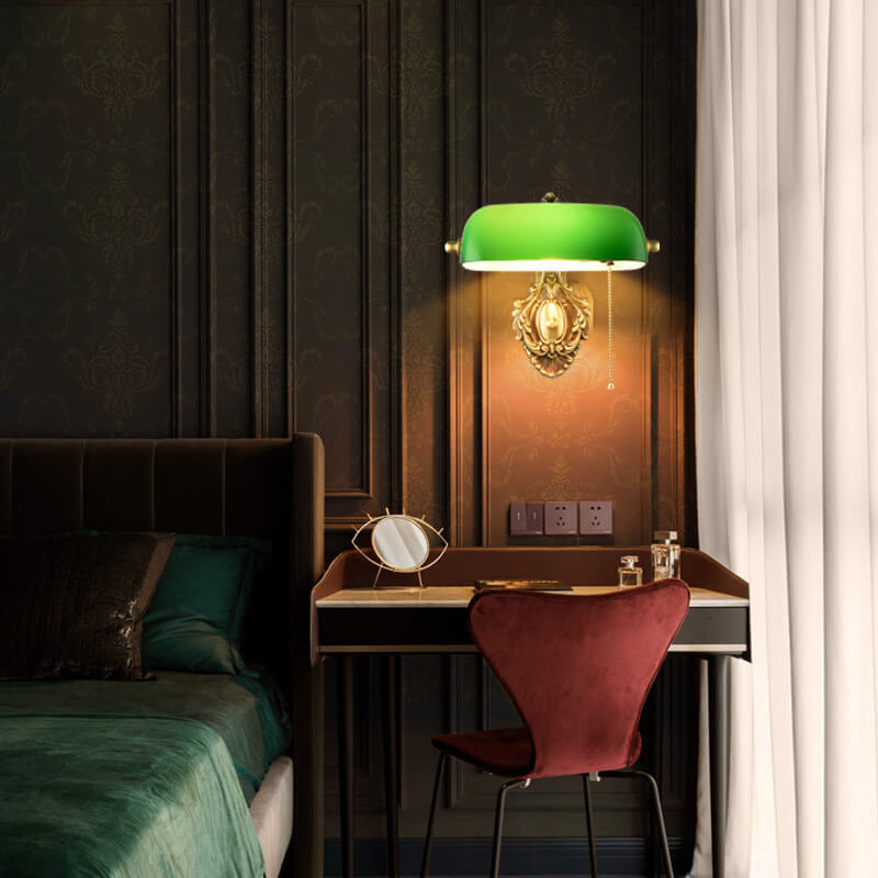 Contemporary Retro Copper Green Glass Shade Wall Sconce Lamp for Bedroom 

Enhance your bedroom with this stylish contemporary retro wall sconce. Featuring a unique copper finish and an elegant green glass shade, this 1-light lamp adds a touch of vintage