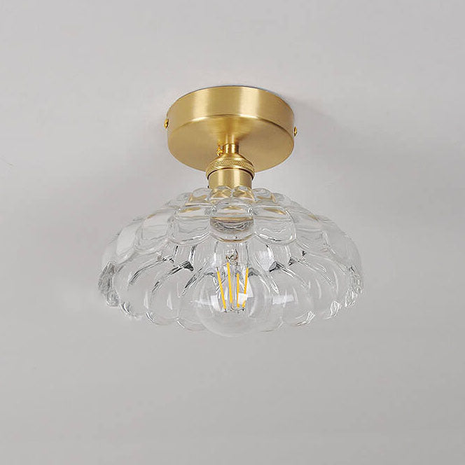 Vintage Brass Glass Dome Semi-Flush Mount Ceiling Light