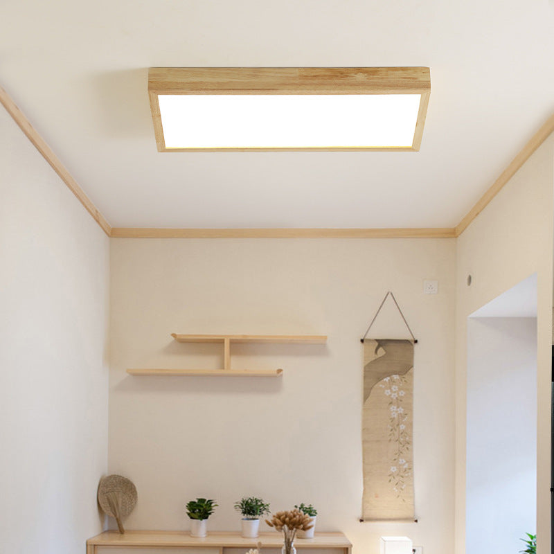 Nordic Japanese Log Wood LED Ceiling Light - Rectangular Flush Mount
