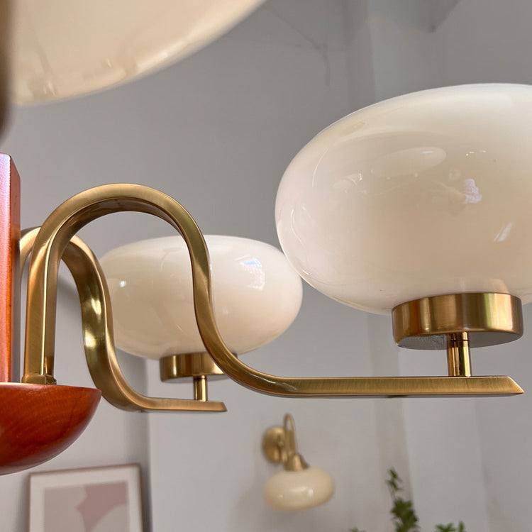 Vintage Metal Glass Oval Round 3/5 Light Chandelier for Living Room