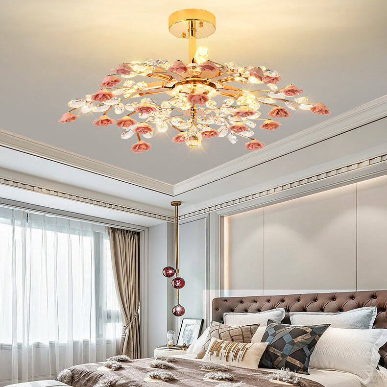 Modern Luxury Rose Iron Ceramic Crystal Chandelier 6/7/8 Light