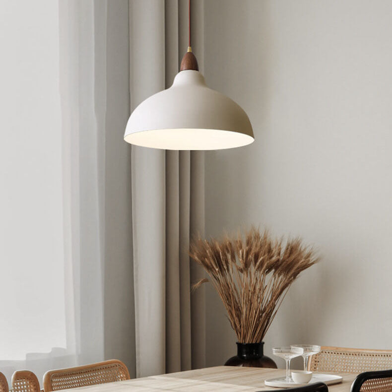 Japanese Iron Dome Solid Wood Pendant Light - 1-Light Fixture