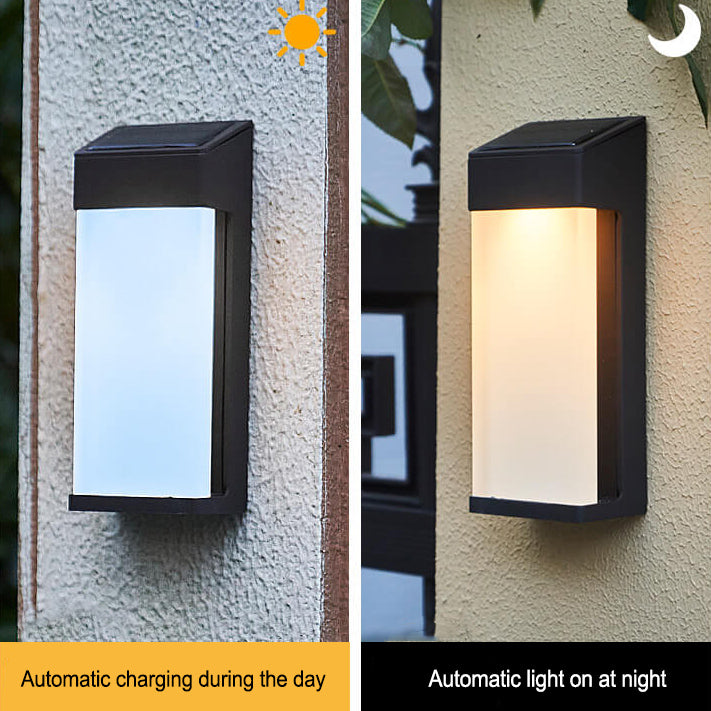 Solar Square Frosted Glass LED Outdoor Wall Sconce - Waterproof Decorative Lighting