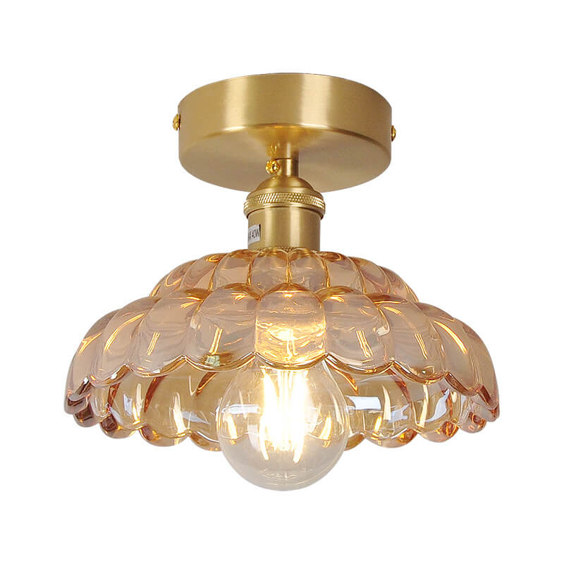 Vintage Brass Glass Dome Semi-Flush Mount Ceiling Light