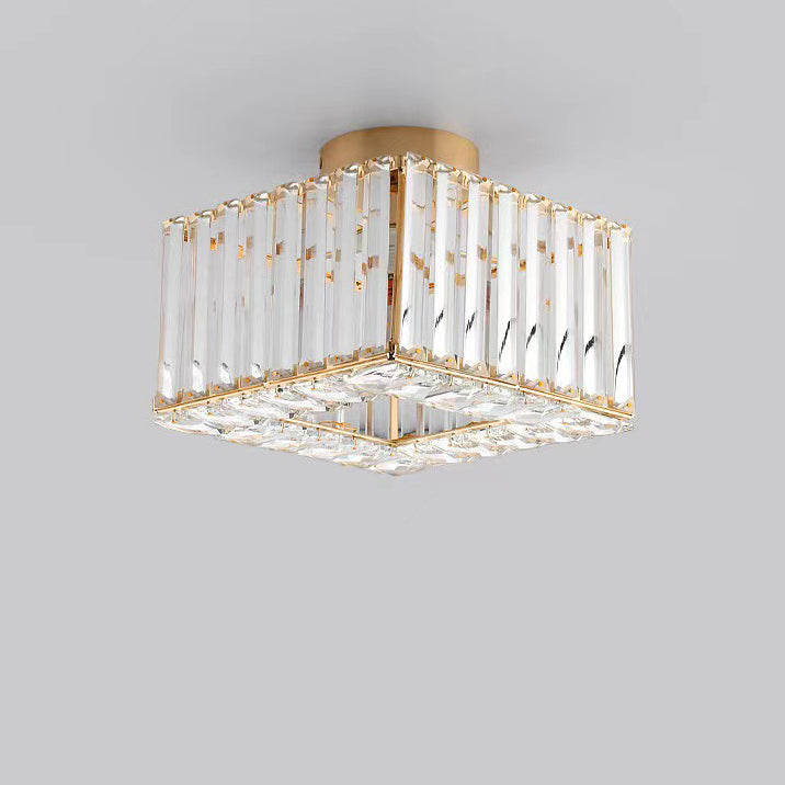 Modern Luxury Crystal Round Square 1-Light Semi-Flush Mount Ceiling Light for Living Room