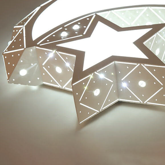 Modern Star Moon Geometric Iron LED Kids Flush Mount Ceiling Light, Baby Room Lighting Fixture, Nursery Ceiling Lamp, Boys Girls Bedroom Decor, Astronaut Space Theme Light, Energy-Efficient Kids Room Illumination, Stylish Flush Mount Design for Children's