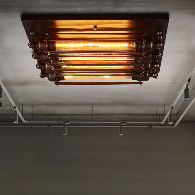 Nostalgic Industrial 4-Light Flush Mount Ceiling Light - Iron and Glass Design