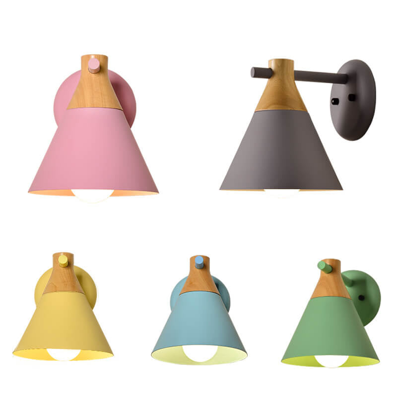 Nordic Solid Wood Macaron Cone 1-Light Wall Sconce Lamp