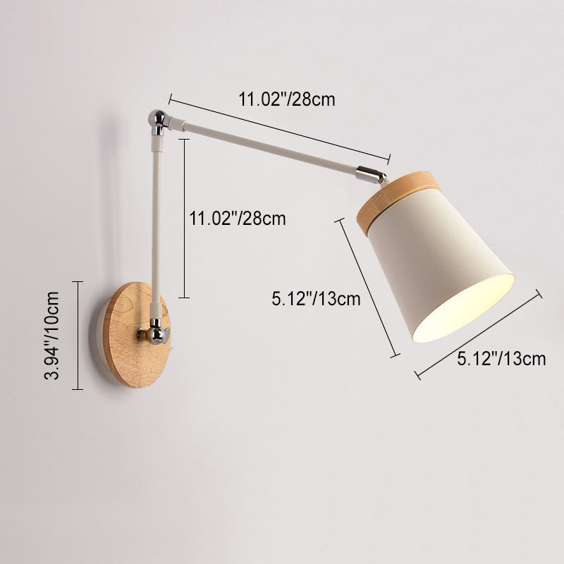 Contemporary Scandinavian Wood & Iron Cylinder Wall Sconce Lamp for Bedroom