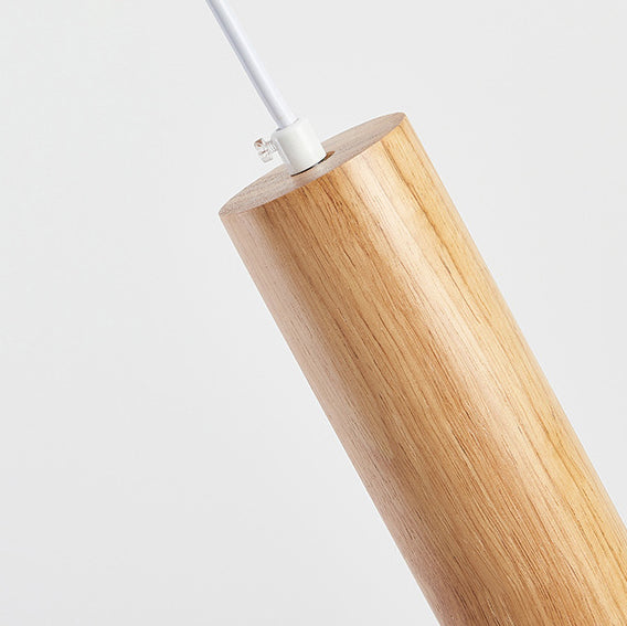 Modern Minimalist Rubberwood Cylinder LED Pendant Light for Bedroom
