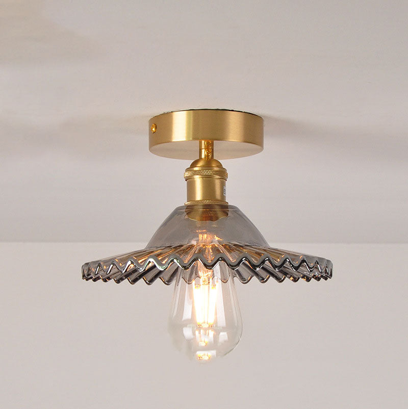 Vintage Glass Iron Lotus Semi-Flush Mount Ceiling Light