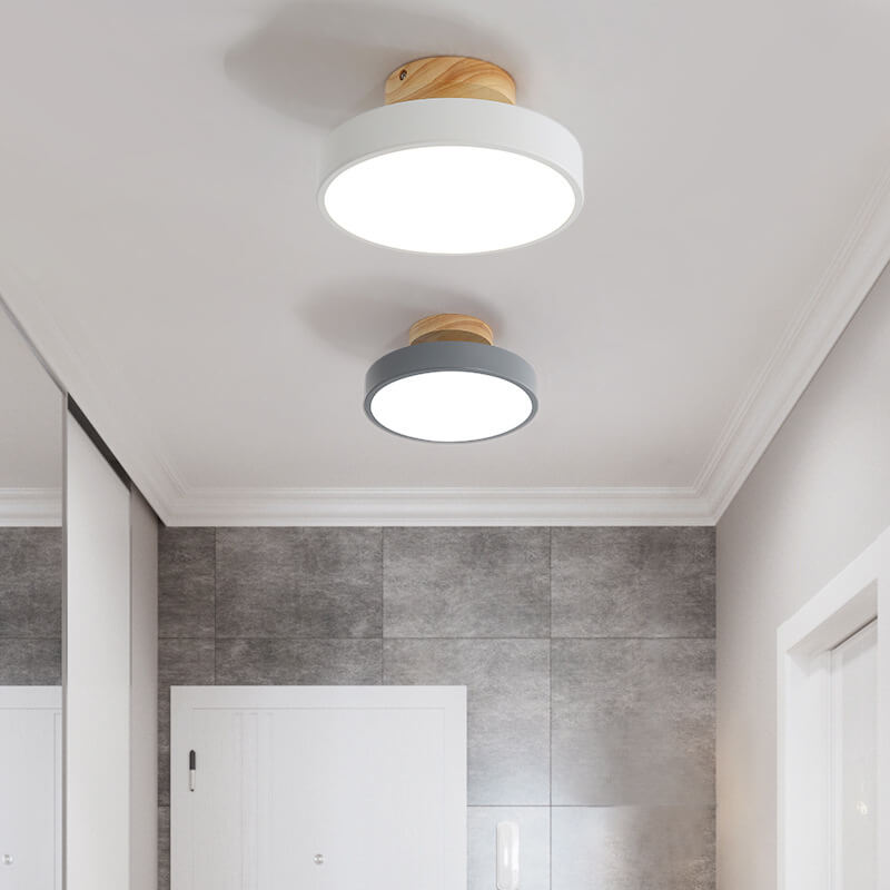 Nordic Wood Round Acrylic LED Semi-Flush Mount Ceiling Light