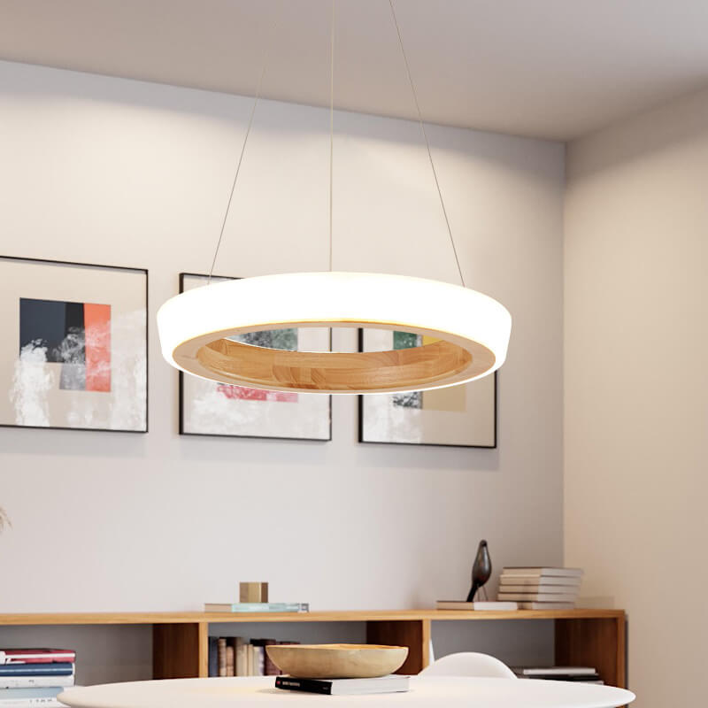 Japanese Simplicity Log Circle Island Light LED Chandelier - Modern Minimalist Lighting Fixture for Kitchen and Dining Rooms, Energy Efficient Design, Adjustable Height, Warm White Illumination