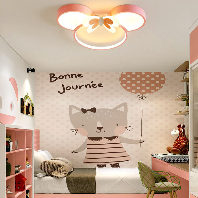 Modern Creative Minimalist Wrought Iron Cartoon Mouse LED Flush Mount Ceiling Light Kids Room Nursery Decorative Lighting Fun Cute Design Energy Efficient Ceiling Fixture Bright Kids Bedroom Illumination Stylish Home Decor Unique Animal Light Fixture Cart