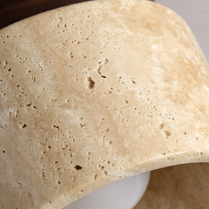Japanese Minimalist Round Yellow Travertine 1-Light Semi-Flush Mount Ceiling Light