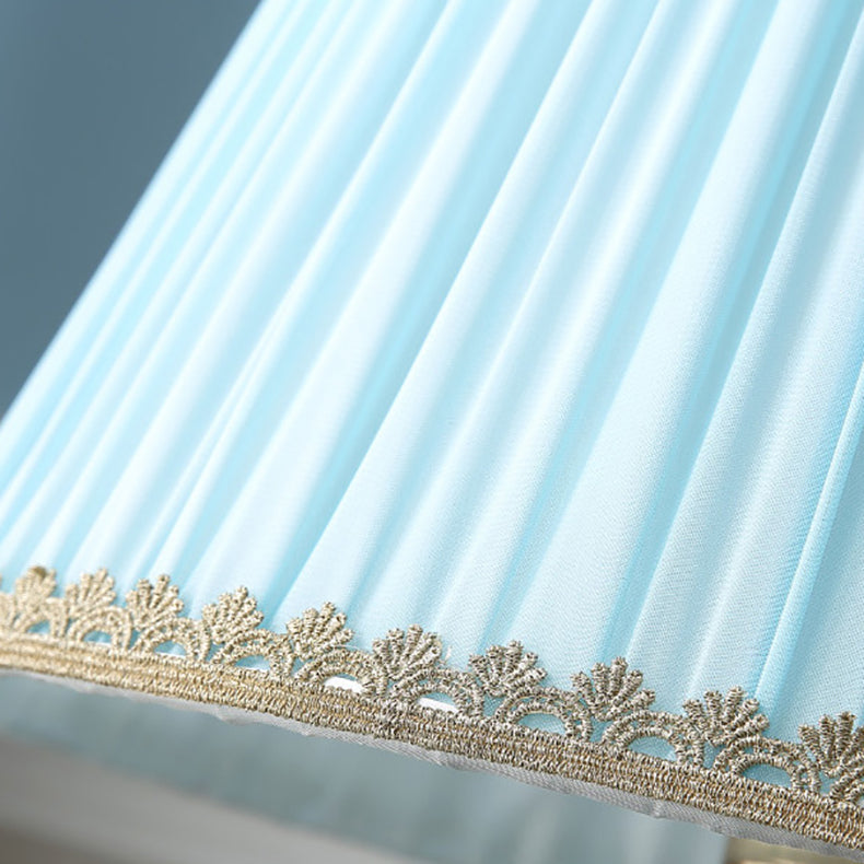 Traditional Pleated Fabric Shade Ceramic Column Base Table Lamp - 1-Light Study Lamp