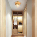 Traditional Japanese Glass Iron Woodgrain Semi-Flush Mount Ceiling Light