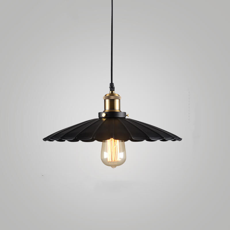 Vintage Industrial Iron Scalloped Shade Pendant Light, 1-Light Hanging Fixture, Retro Home Decor Lighting