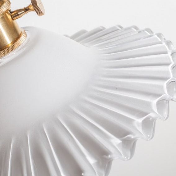Vintage Round Ripple Brass Glass Semi-Flush Mount Light for Living Room