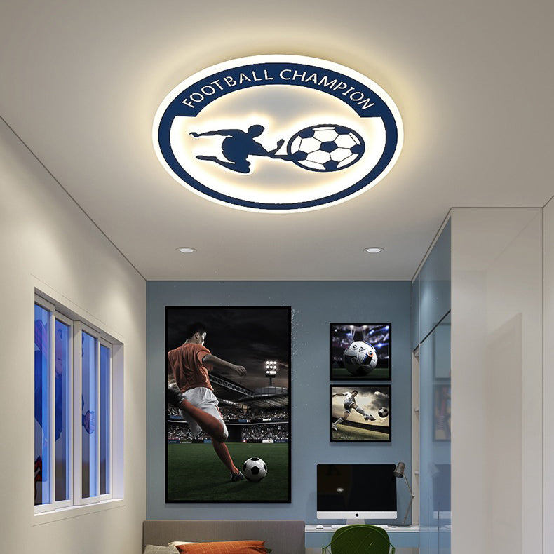 Contemporary Creative Kids Round Football Iron Acrylic LED Flush Mount Ceiling Light Great for Bedroom Playroom Nursery Modern Sports Decor Adjustable Brightness Energy Efficient Stylish Illumination Safe for Children Multi-Color Options Fun Design Easy t