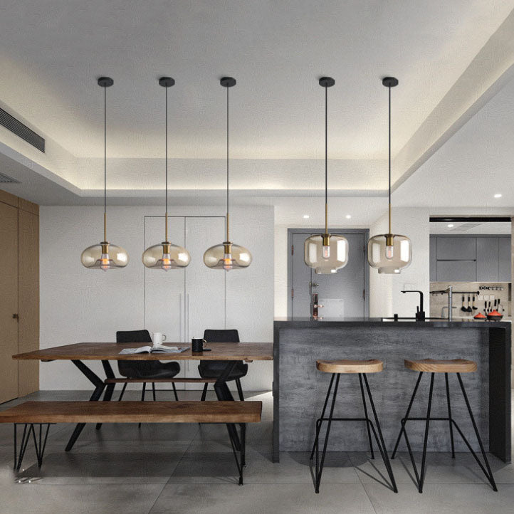Contemporary Nordic Iron Glass Pendant Light - Round Geometric 1-Light Fixture for Living Room & Bedroom